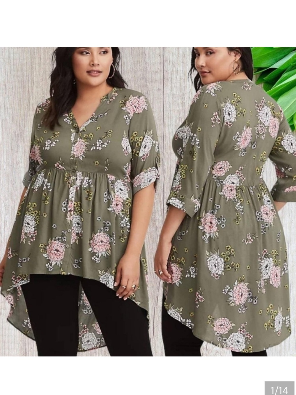 Torrid OX Lexi Olive Floral High-Low Tunic Top